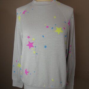 Monrow Women's XS Star Print Boyfriend Sweatshirt Cotton Blend Pullover Multi